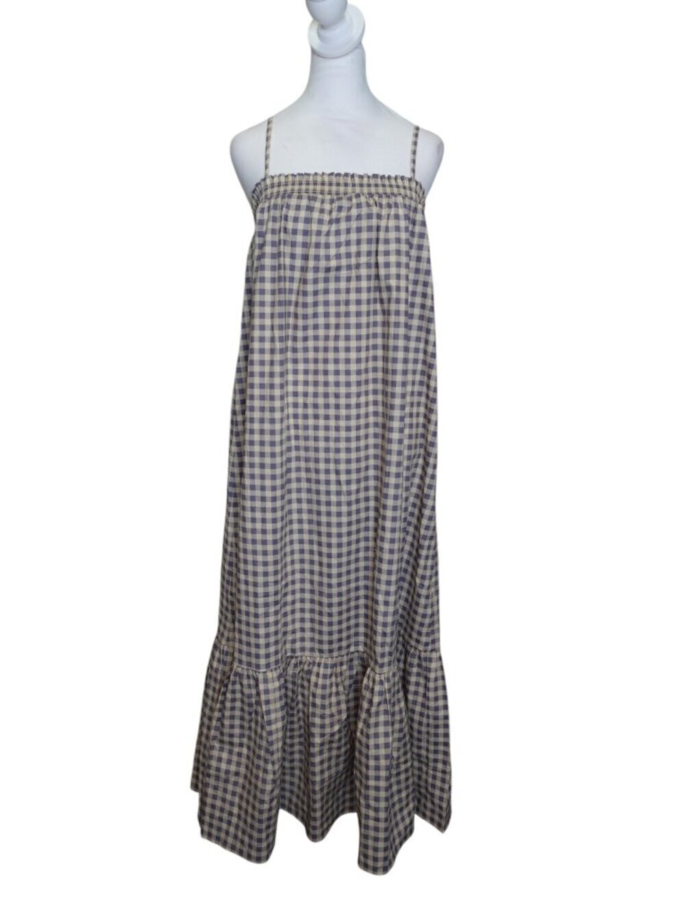 Revolve WeWoreWhat Women's Smocked Gingham Whisper White Midi Dress size L NEW